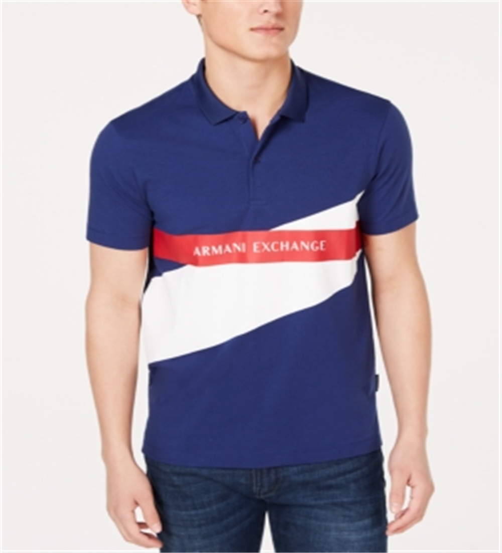 AX Armani Exchange Men's Colorblocked Logo Print Polo Shirt -Navy  Size XXL