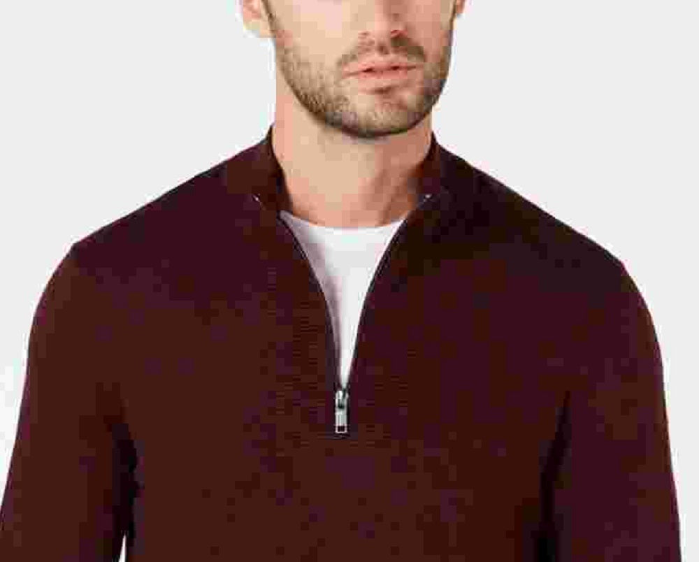 Alfani Men's Burgundy Long Sleeve Classic Fit Quarter-Zip Sweater Red Size XX-Large