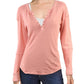 We The Free Women's Military Mix Cotton Studded Henley Top Pink Size Medium