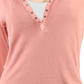 We The Free Women's Military Mix Cotton Studded Henley Top Pink Size Medium