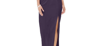 Adrianna Papell Women's Ruffled One-Shoulder Gown Purple Size 18