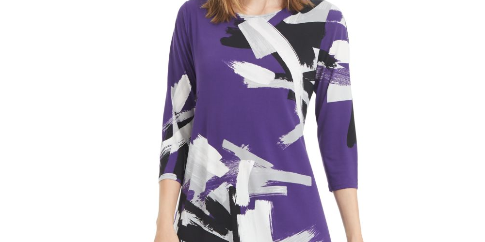 Alfani Women's Printed Swing Top Purple Splash Size -Petite S