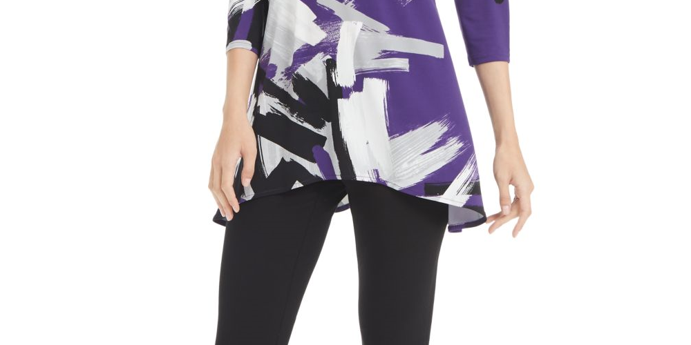 Alfani Women's Printed Swing Top Purple Splash Size -Petite S