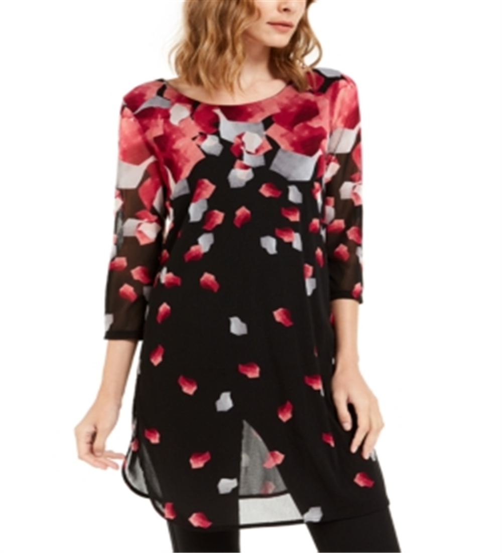 Alfani Women's Printed 3/4 Sleeve Tunic Pink Size Petite L