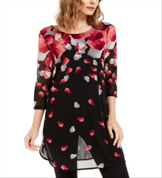 Alfani Women's Printed 3/4 Sleeve Tunic Pink Size Petite L