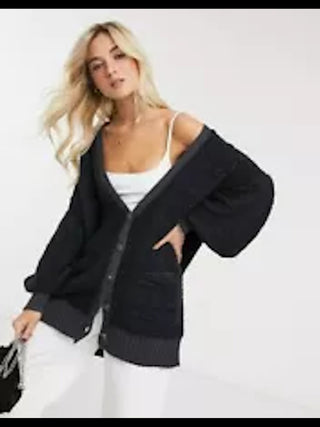 Free People Women's Long Sleeve with Buttons Sweater Black Size Medium