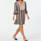 Style & Co Women's Printed Bell Sleeve Dress Green Size Petite L