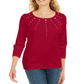 Karen Scott Women's Cotton Grommet Hardware Top Red Size Petite S