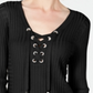INC International Concepts Women's Lace up Ribbed Knit Sweater Black Size Petite S