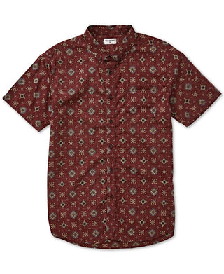 Billabong Men's Sundays Print Short Sleeve Button-Down Shirt Red Size X-Large