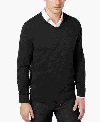 Alfani Men's Black Lightweight Heather Long Sleeve V Neck Classic Fit Cotton Blend Sweater Black Size Small