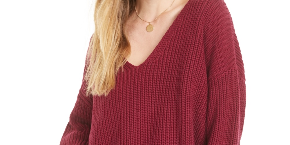 French Connection Women's Millie Mozart Rib V-Neck Sweater Brown Purple Size X-Small