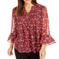 Charter Club Women's Floral Print Bell Sleeve Top Red Floral  Size Petite S