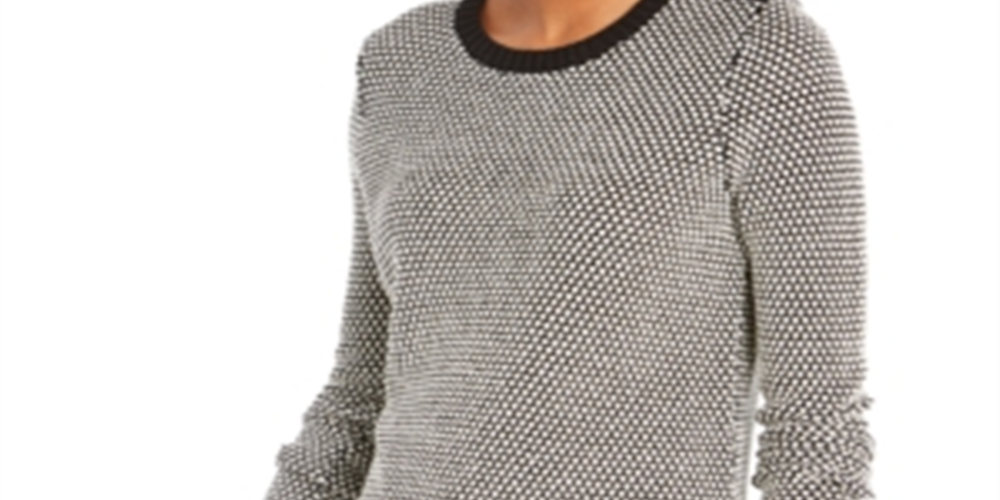 Charter Club Women's Textured Knit Sweater Black - White Size Petite L