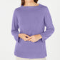 Karen Scott Women's Ribbed Printed Long Sleeve Crew Neck Blouse Top Size Purple Size Petite S/M