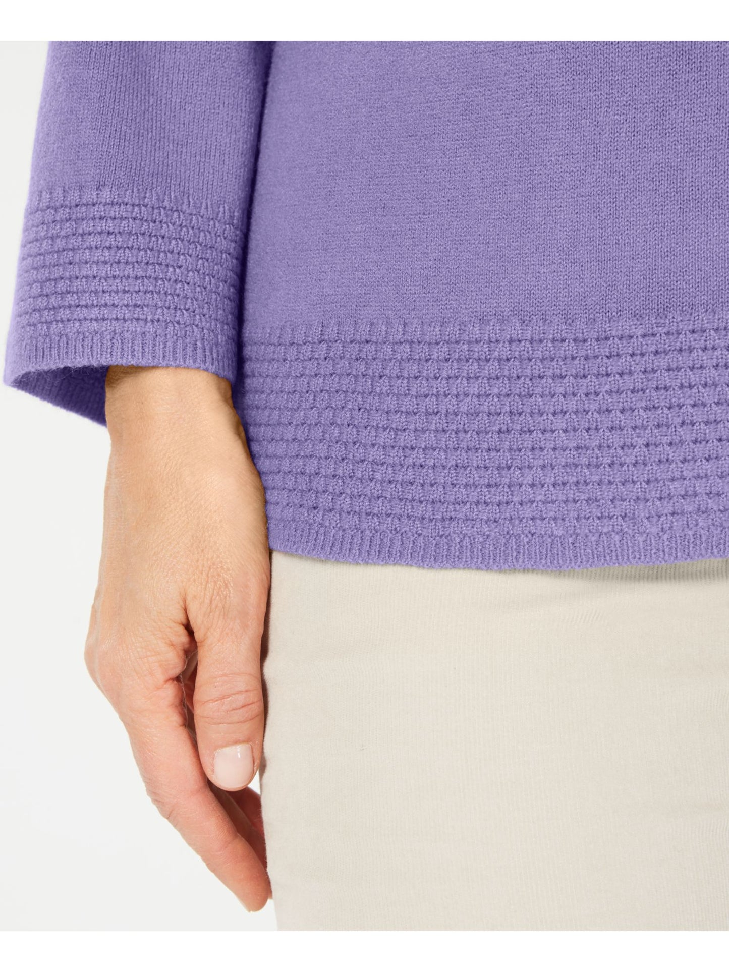 Karen Scott Women's Ribbed Printed Long Sleeve Crew Neck Blouse Top Size Purple Size Petite S/M