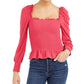 Bar III Women's Smocked Square Neck Top Red Size X-Small