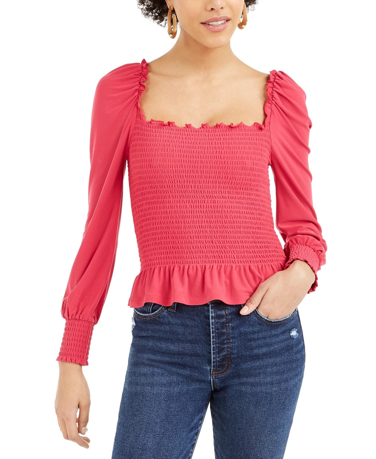 Bar III Women's Smocked Square Neck Top Red Size X-Small