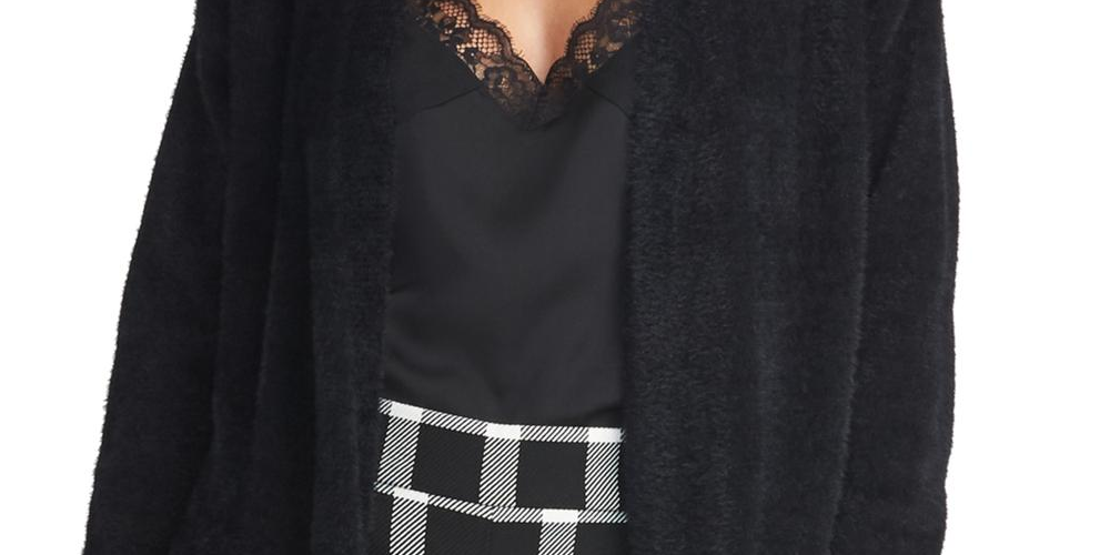 Rachel Roy Women's Amara Faux Fur Layering Cardigan Sweater Black Size XS
