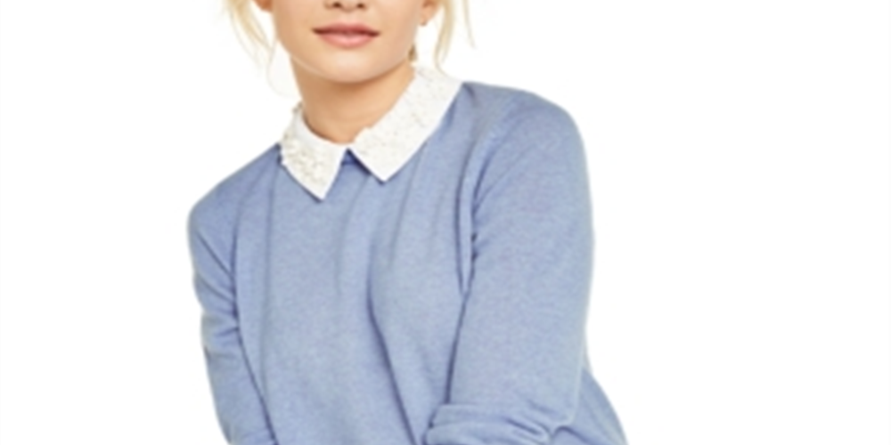 Charter Club Women's Layered Look Cashmere Sweater -Blue Size Small