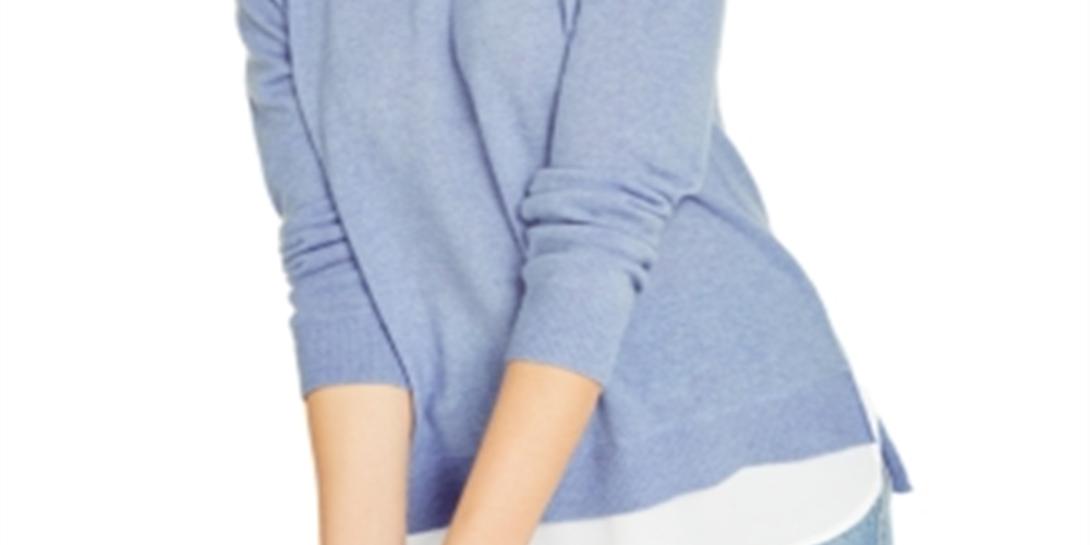 Charter Club Women's Layered Look Cashmere Sweater -Blue Size Small