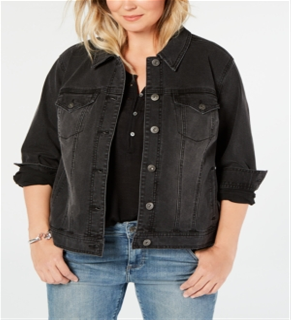 Style & Co Women's Plus Denim Trucker Jacket Black Size 14W