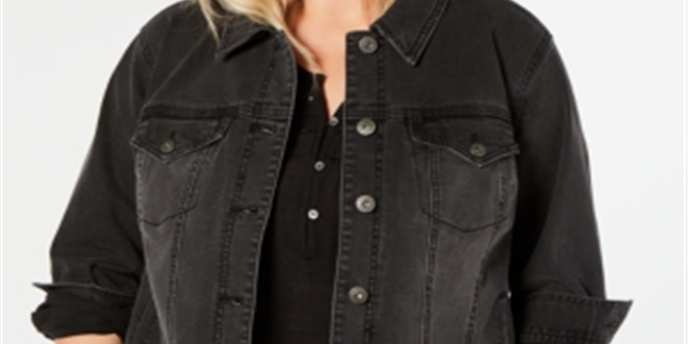 Style & Co Women's Plus Denim Trucker Jacket Black Size 14W