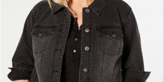 Style & Co Women's Plus Denim Trucker Jacket Black Size 14W