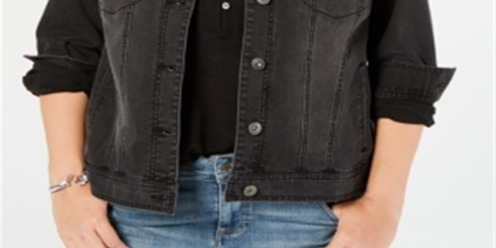 Style & Co Women's Plus Denim Trucker Jacket Black Size 14W