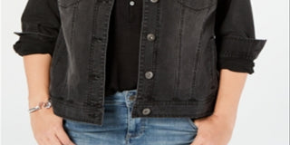 Style & Co Women's Plus Denim Trucker Jacket Black Size 14W