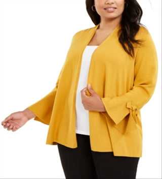 Alfani Women's Plus Tie Sleeve Cardigan Mustard  Size 0X