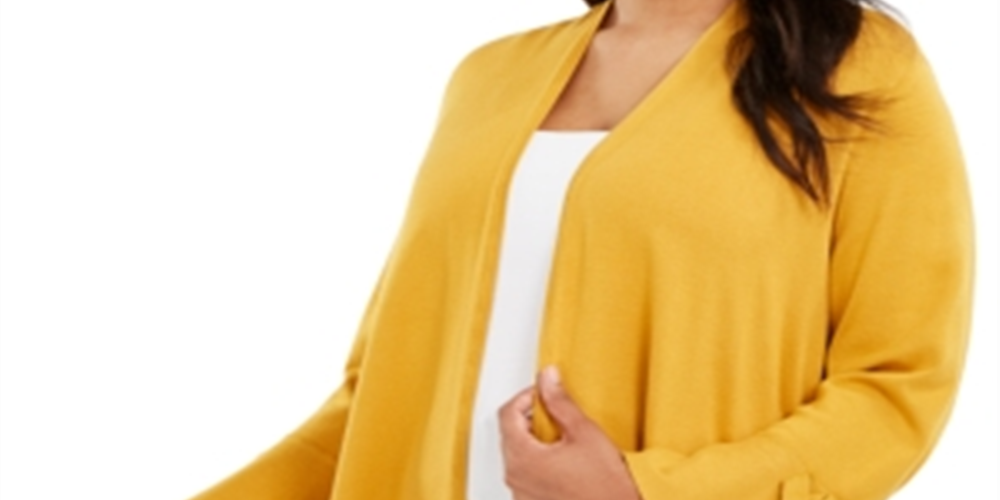 Alfani Women's Plus Tie Sleeve Cardigan Mustard  Size 0X