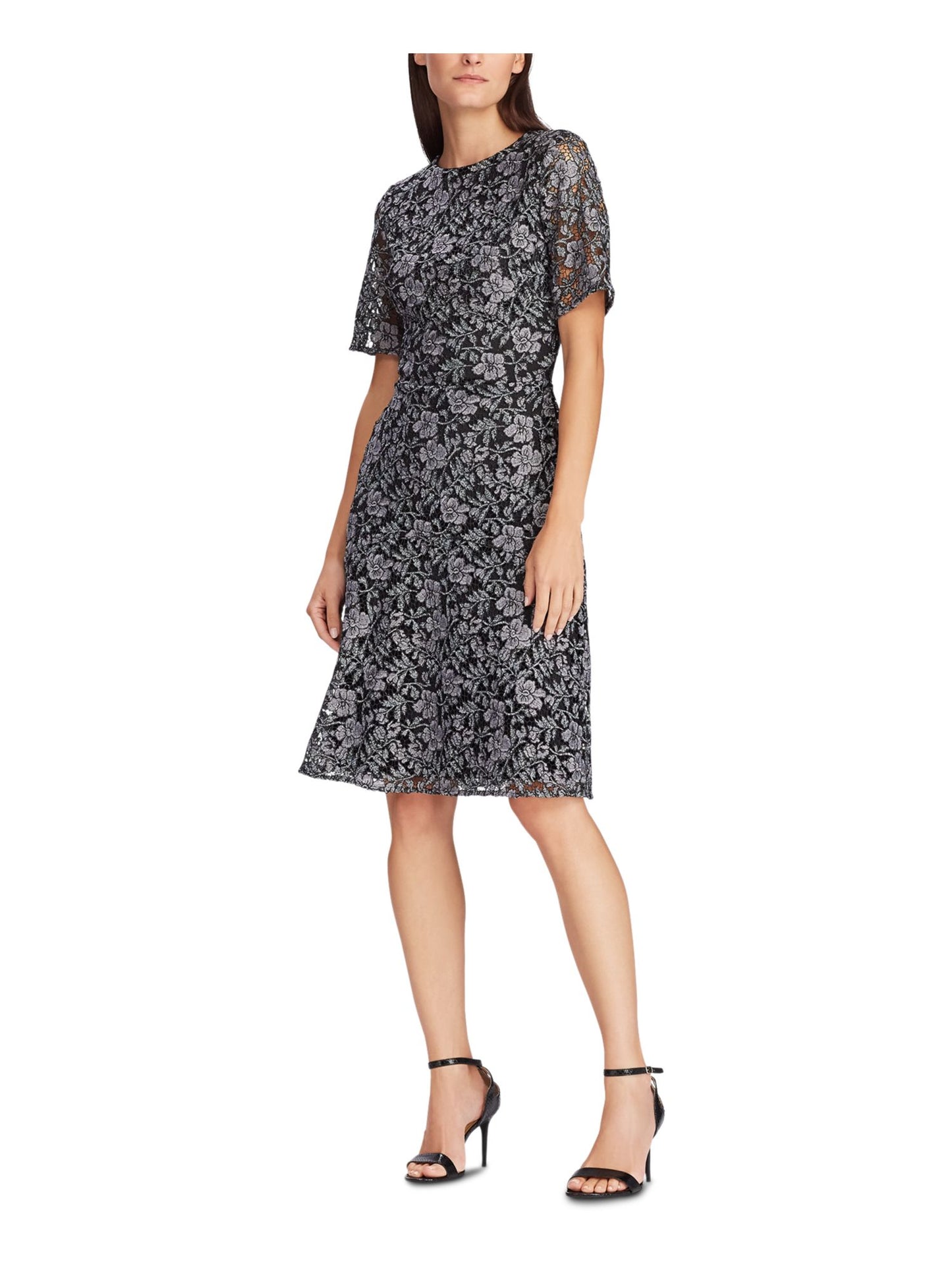 Ralph Lauren Women's Bell Sleeve Knee Length Fit Flare Cocktail Dress Gray Size 12