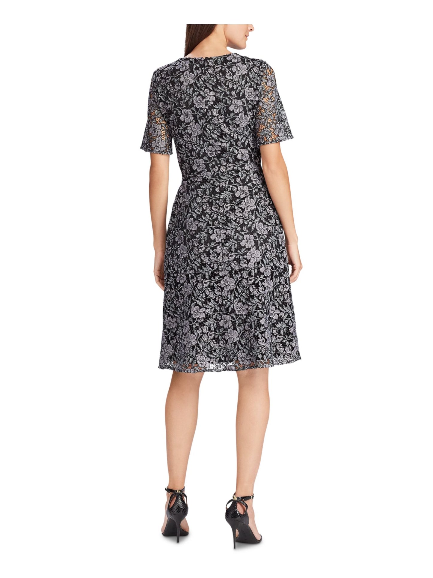 Ralph Lauren Women's Bell Sleeve Knee Length Fit Flare Cocktail Dress Gray Size 12