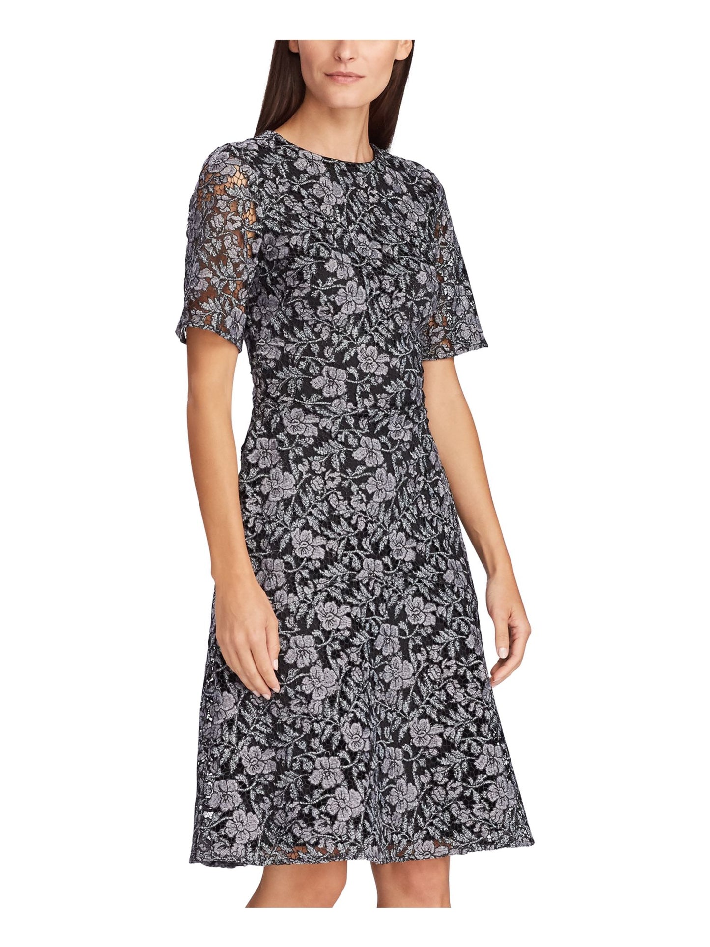Ralph Lauren Women's Bell Sleeve Knee Length Fit Flare Cocktail Dress Gray Size 12