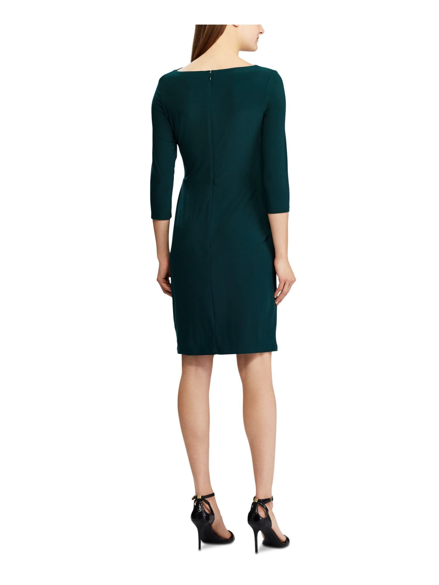 Ralph Lauren Women's 3/4 Sleeve Cowl Neck Above the Knee Cocktail Dress Green Size 16 Petite