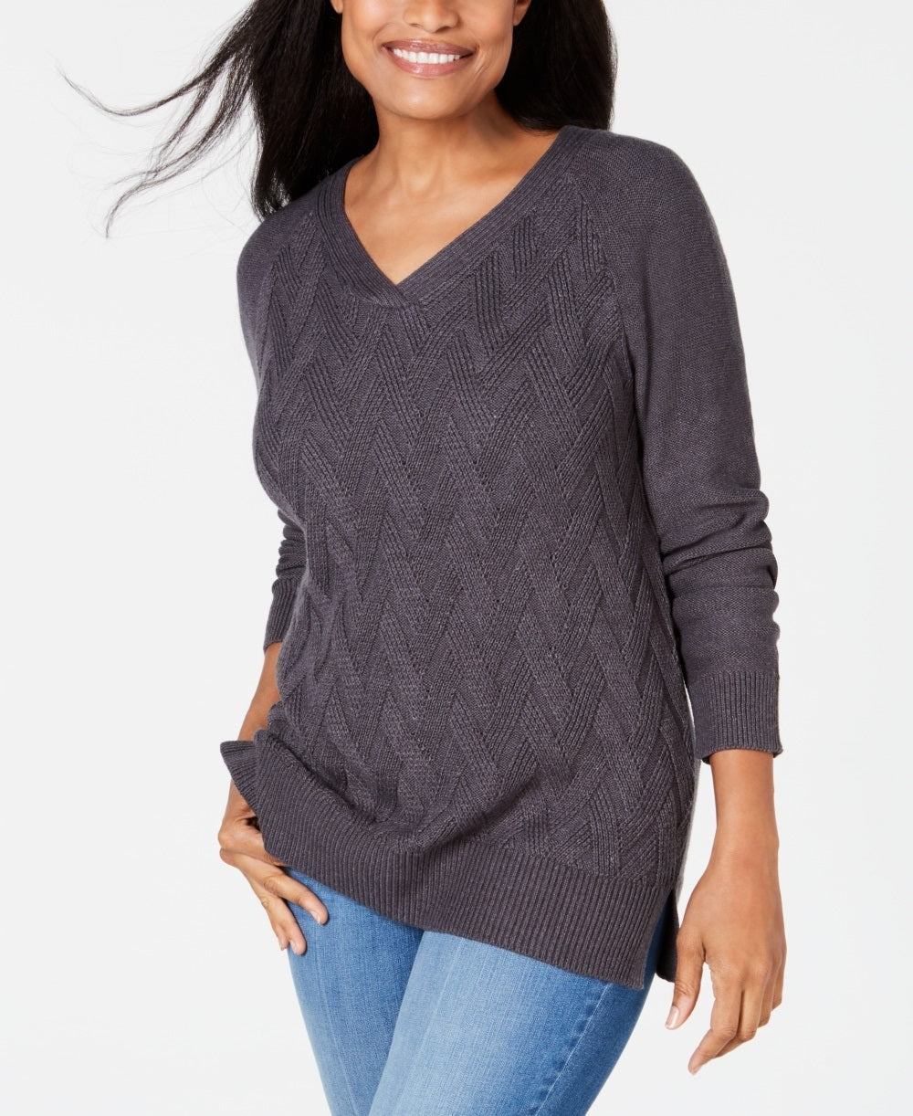 Karen Scott Women's Basket Stitch Sweater Gray Size Small