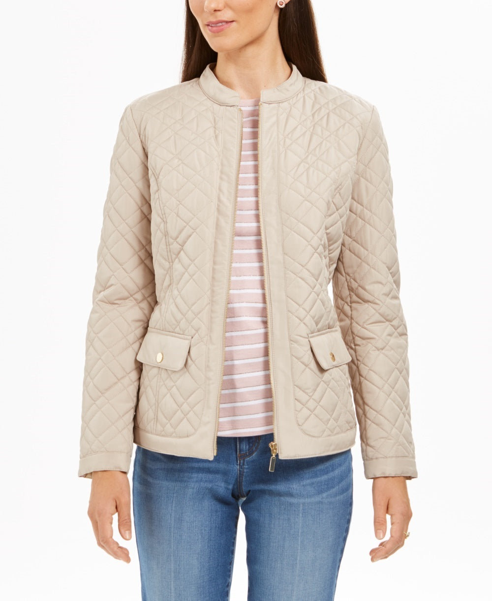 Charter Club Women's Quilted Mandarin Collar Jacket Beige Size XX-Large