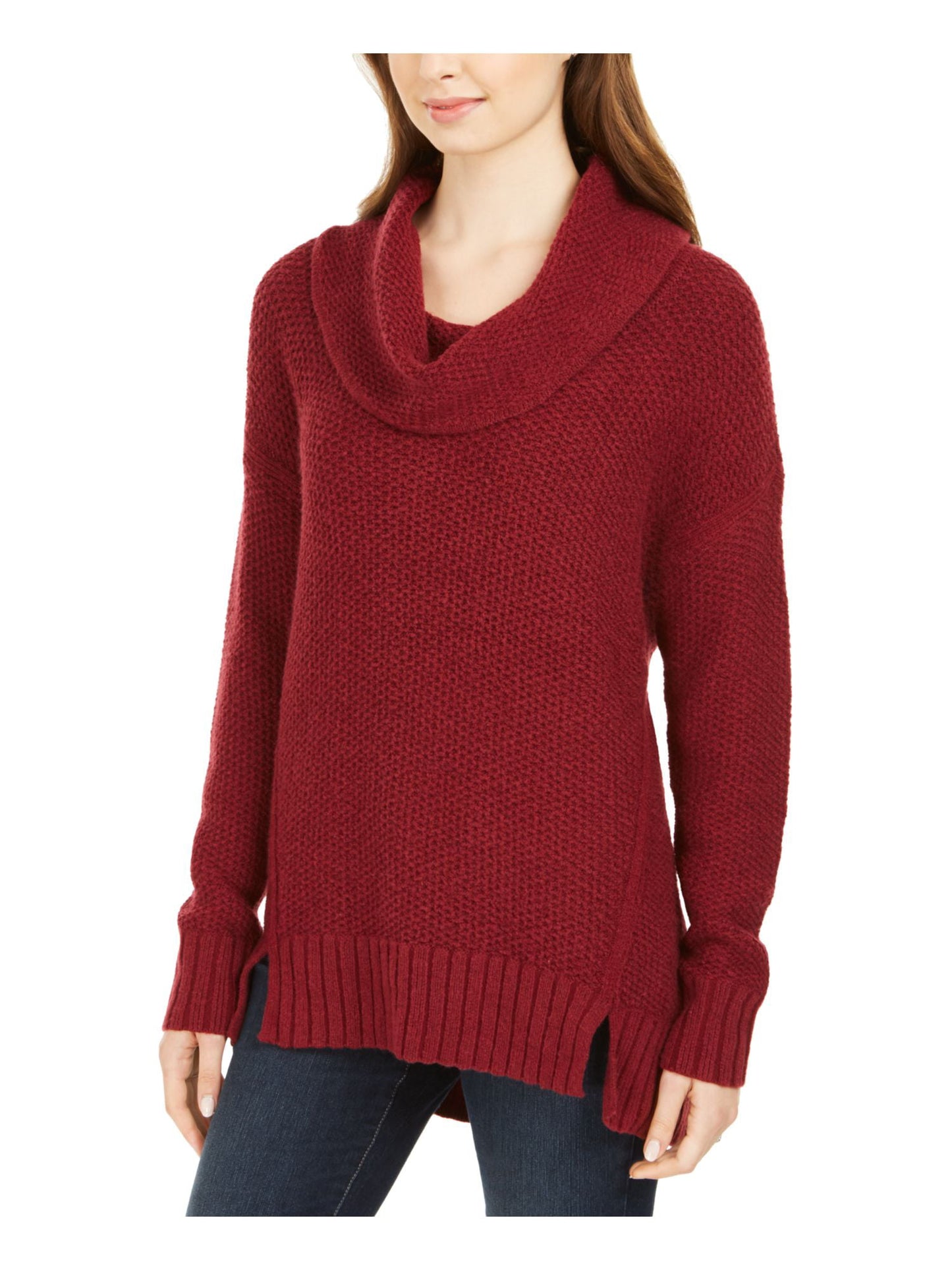 Style & Co Women's Textured Long Sleeve Cowl Neck Sweater Red Size Petite Small