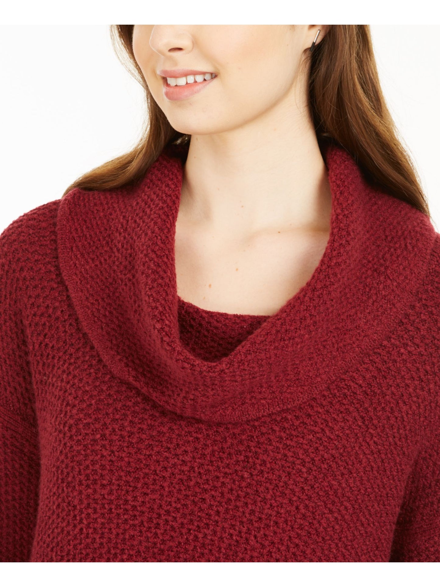 Style & Co Women's Textured Long Sleeve Cowl Neck Sweater Red Size Petite Small