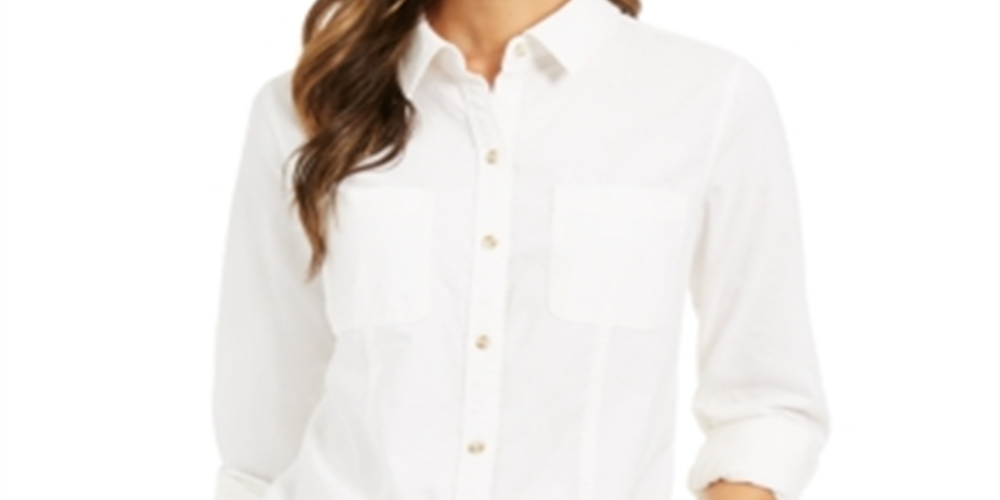 Charter Club Women's Button Down Cotton Corduroy Shirt White Size Petite XL