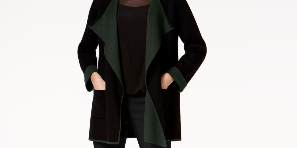 Alfani Women's Colorblocked Open Front Cardigan Green Size X-Small
