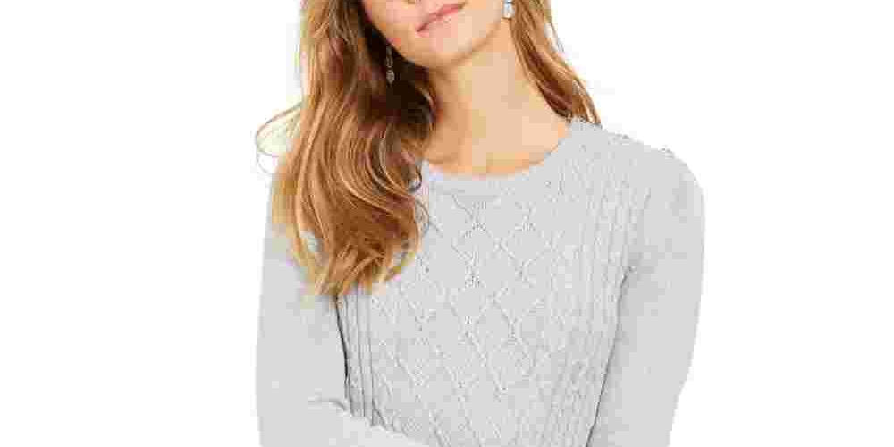 Charter Club Women's Printed Long Sleeve Crew Neck T-Shirt Top Gray Size