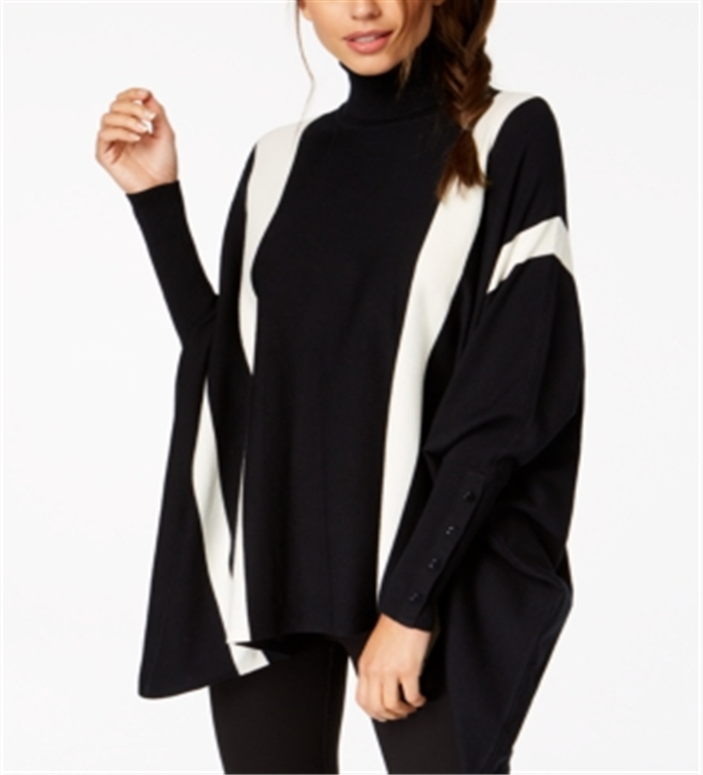 Alfani Women's Striped Poncho Sweater Black Size Petite S