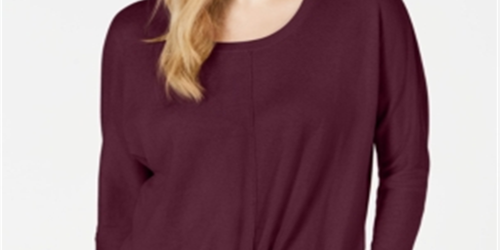 Style & Co Women's Tie Front Sweater Wine Size -PP