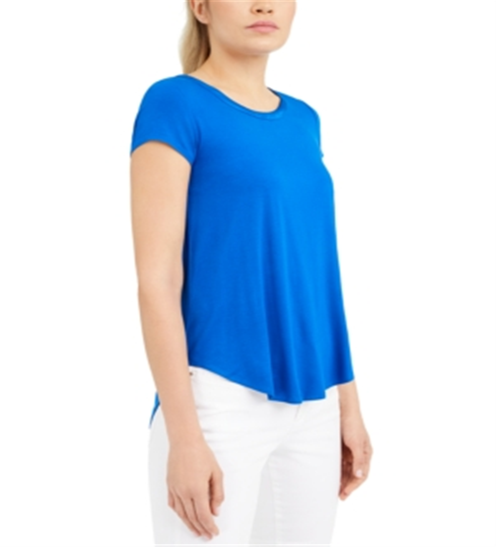 Alfani Women's Satin Trim High Low T-Shirt Cobalt  Size 2XL