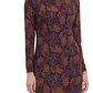 Tommy Hilfiger Women's Ruched  Keyhole Paisley Long Sleeve Mock Above The Knee Sheath Party Dress Black Size 2