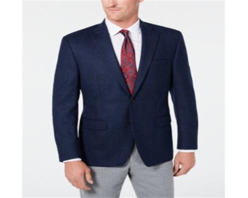 Lauren Ralph Lauren Men's Classic-Fit UltraFlex Stretch Navy Plaid Windowpane Sport Coat Navy Size 46