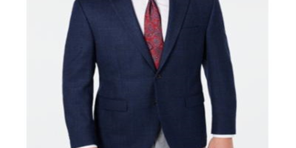 Lauren Ralph Lauren Men's Classic-Fit UltraFlex Stretch Navy Plaid Windowpane Sport Coat Navy Size 46