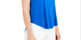 Alfani Women's Satin Trim High Low T-Shirt Blue Size Petite L